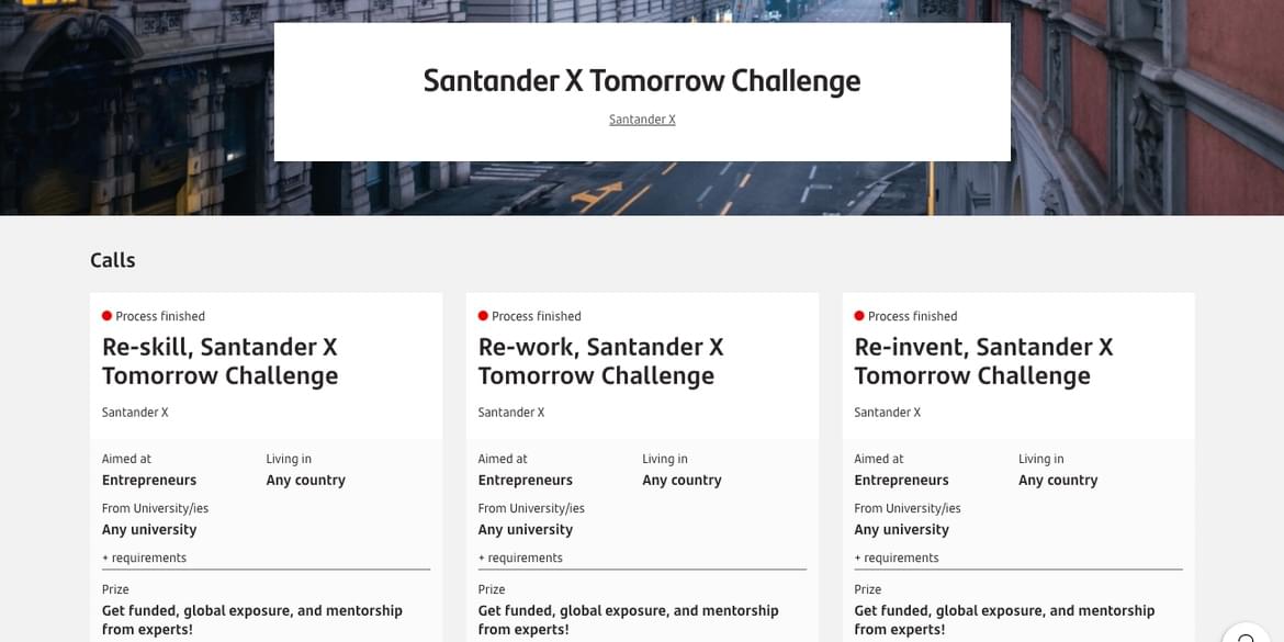 Santander X Tomorrow Challenge screen capture